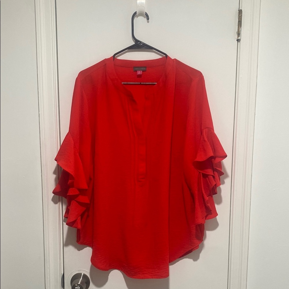 Elegant Red Ruffle Sleeve Blouse